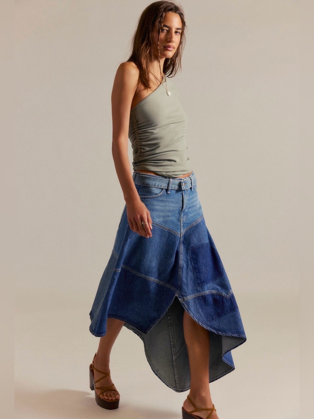 Free People Piece Of Work Denim Midi Skirt